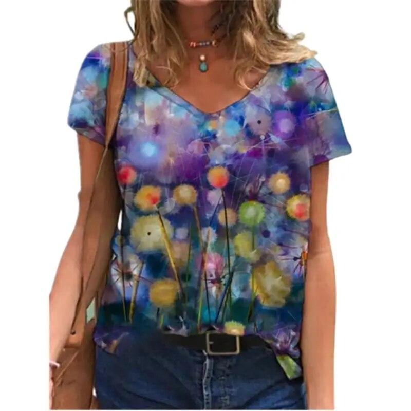 Oversized Summer Women Tops Fashion Short Sleeve 3d Flower Print Beauty T Shirt Streetwear Loose Harajuku Casual Female Clothing
