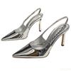 Escarpins pointus sexy à strass Dames Sandales argentées Chaussures élégantes de mondaine Chaussures fines en cuir verni sandales à talons hauts pour femmes