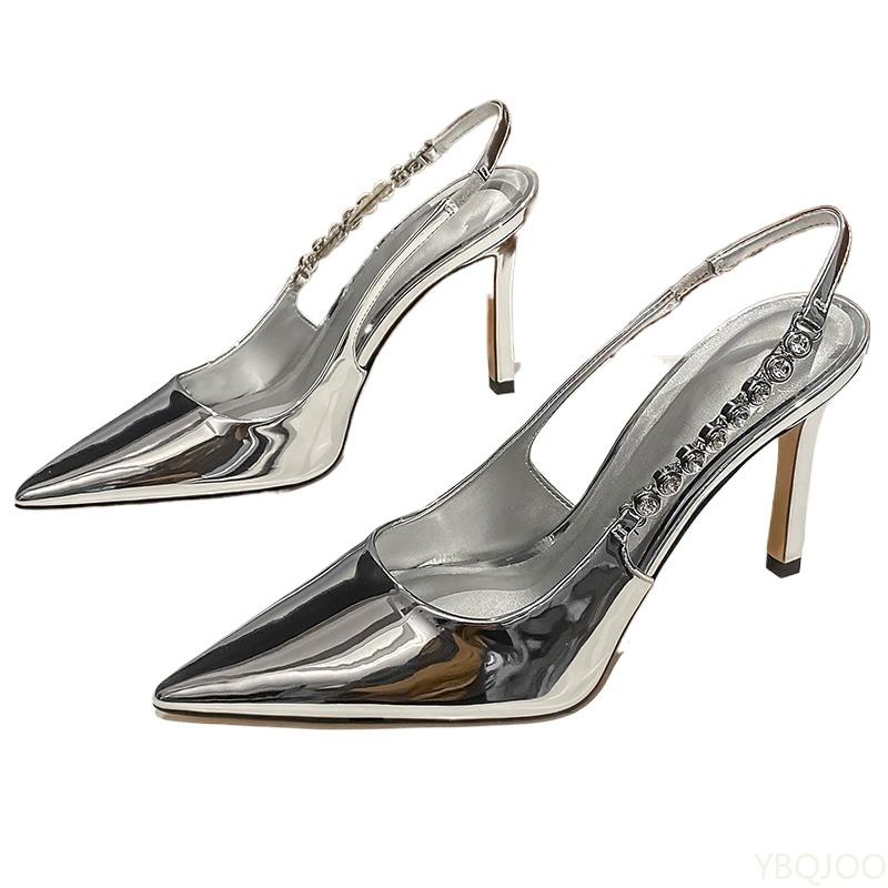 

Fashion Sexy pointed rhinestone pumps Ladies silver fashion Sandals Elegant socialite slim shoes Patent leather womens high-heel sandals 35