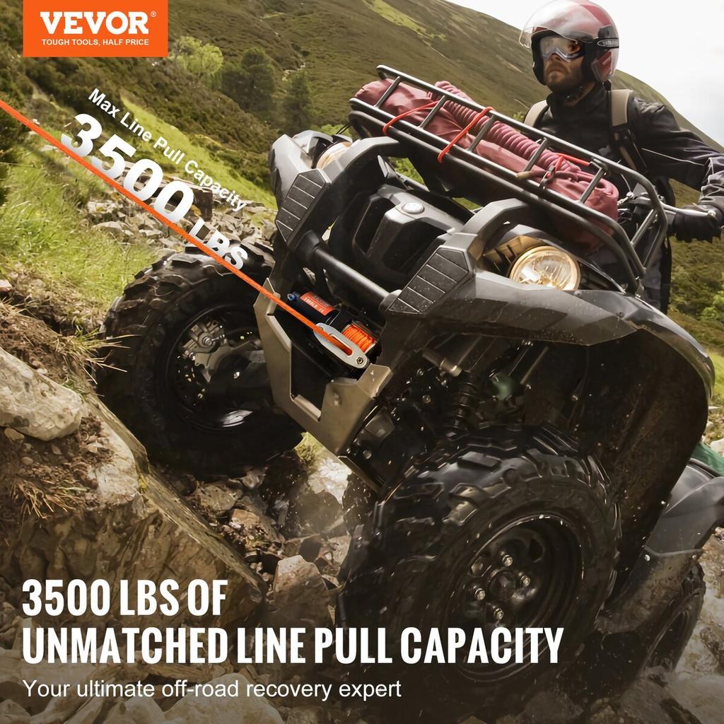 Electric Winch ATV UTV 3500 lb Synthetic Rope Waterproof Wired Control