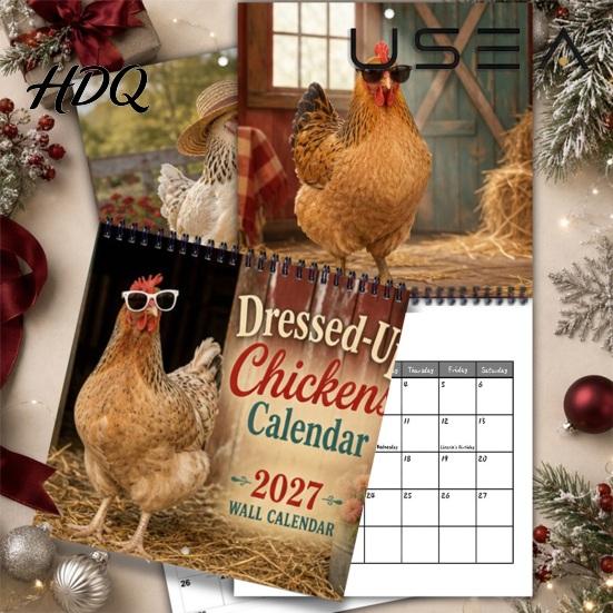 Creative Daily Memo Pad Chicks 2027 Wall Calendar Funny Dressed Up Chicken 12-Month Planner Home Organization Essentials Cute Farm Animal