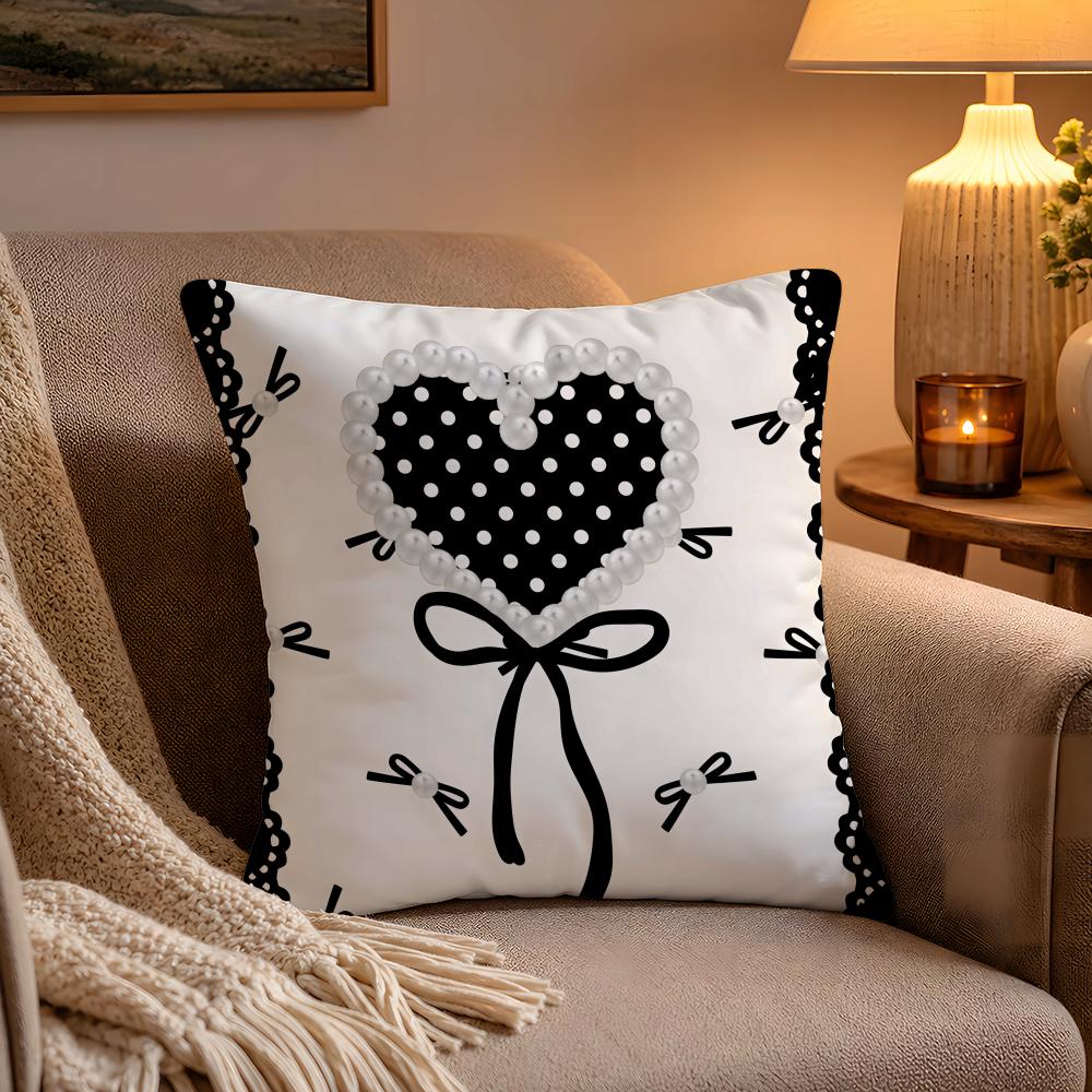 Ins Style Simple Pearl Black And White Cushion Cover Soft Plush Cushion Cover Double Print And Invisible Zipper For Sofa Home Ca