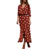 Women Summer Dot Print Long Sleeve Button Long Dress Party Beach Dress