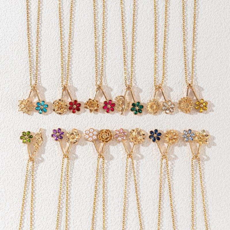 Floral Gift Necklace with Birth Flower Pendant, Gold-Tone Chain and Adjustable Extender for Birthday Gifting Jewelry