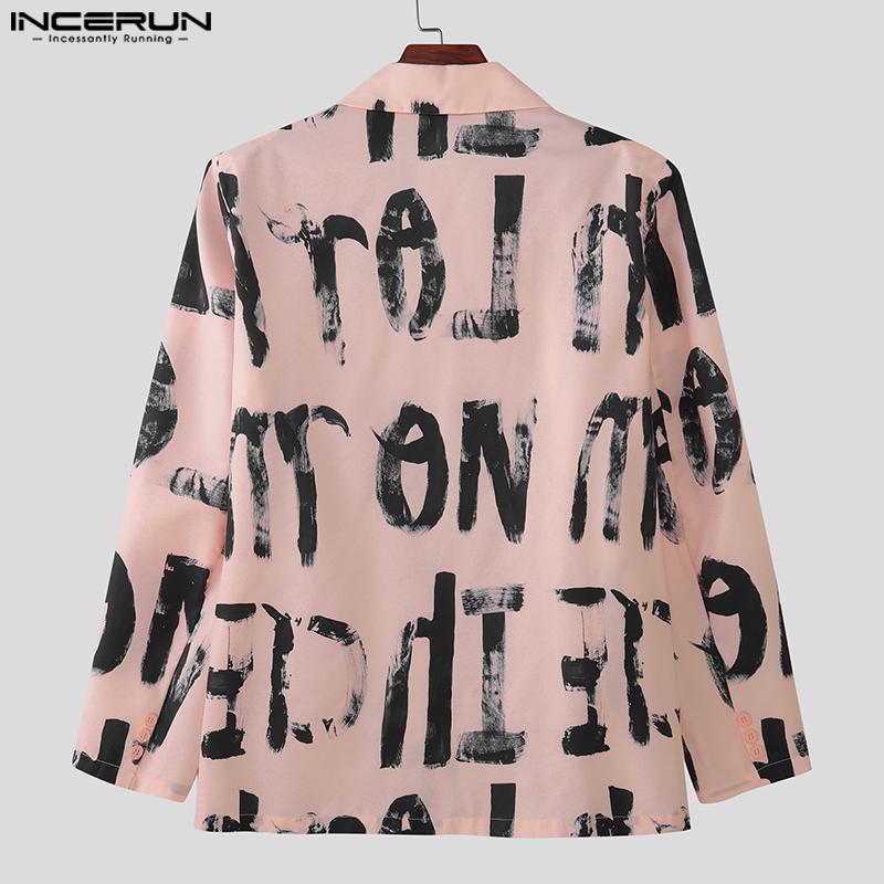 INCERUN Oversized Men Lapel Neck Long Sleeve Print Casual Loose Thin Blazer Coats