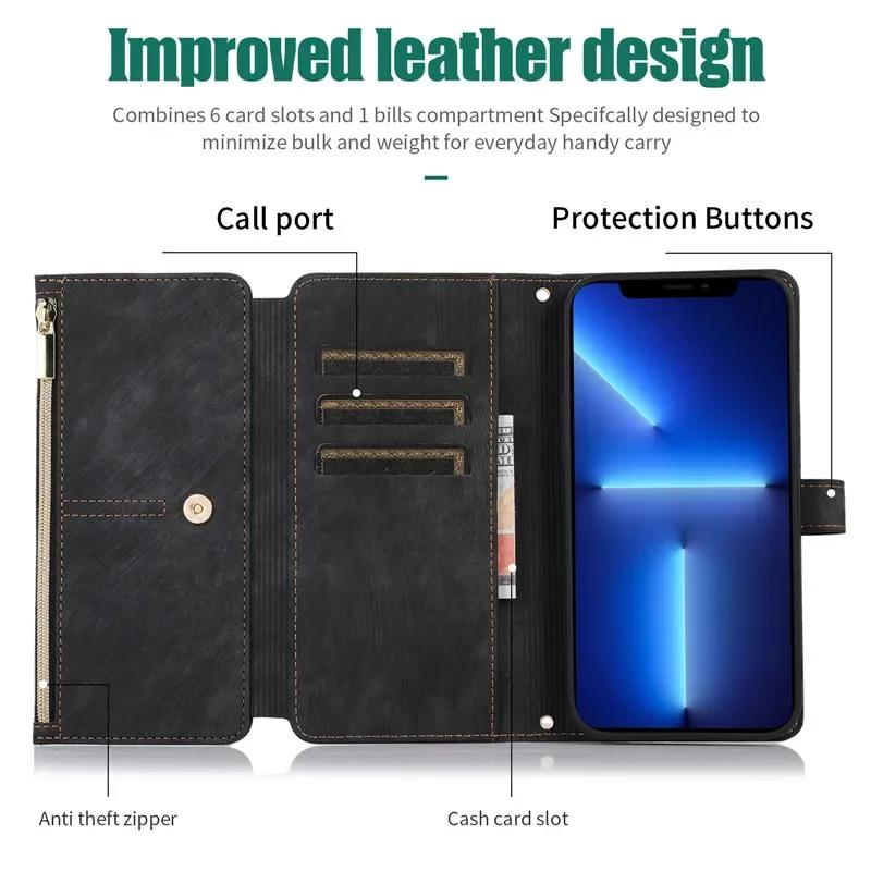 Custodia in Pelle con Cordino Lungo per Samsung Galaxy S25 Edge S24 FE S23 Plus S22 Ultra S21 S20 S10 Note 20 Portafoglio con Zip Copri Telefono per Carte