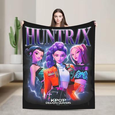 Kpop Demonenjagers Huntrix Deken Flanel Grappige Ademende Worpdeken voor Hometextiel Decor