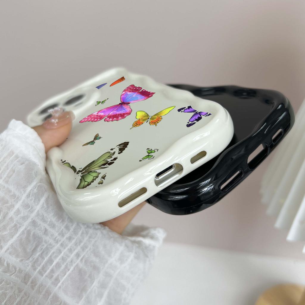 N76 Sommerfugl Myk Bølgete Telefondeksler for Samsung A54 A34 A13 A14 S23 S24 Ultra Xiaomi Redmi Note 13 12C Realme Infinix Beskyttende Støtfangerdeksel