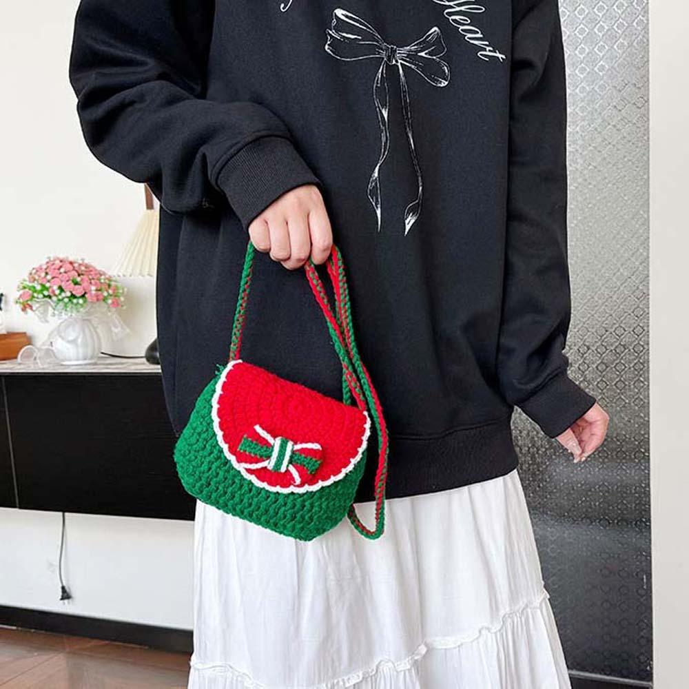 Schleife Gewebte Quadratische Tasche Elch Hirsch Damen Stricktasche Weiche Kontrastfarben Geldbörse Festival