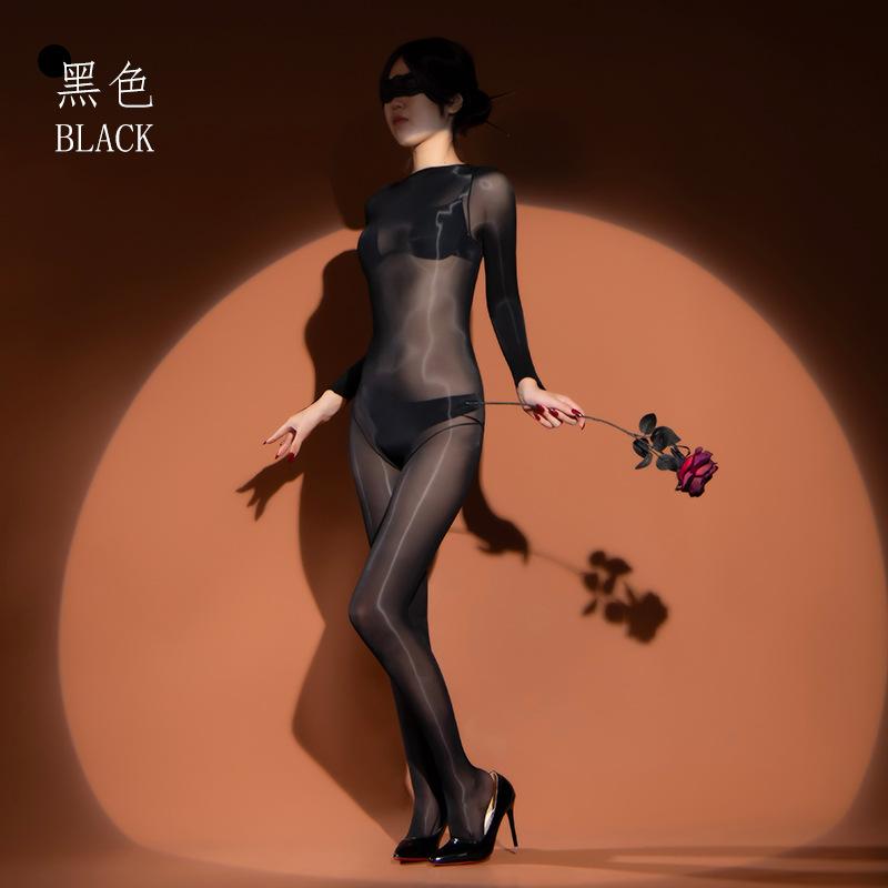 Sex underwear sexy pure desire oily one-piece stockings full body oily horse oil open crotch ultra-thin tights women