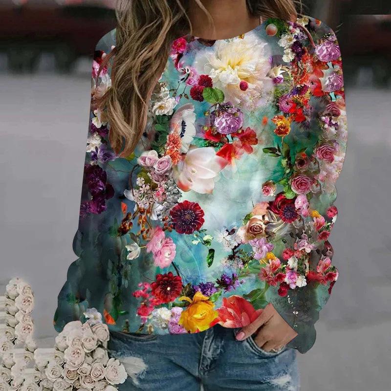 Autumn Winter 3D Oil Painting Printed sweatshirts Women's Printed Pullover Harajuku fashion Clothing Colorful Tops