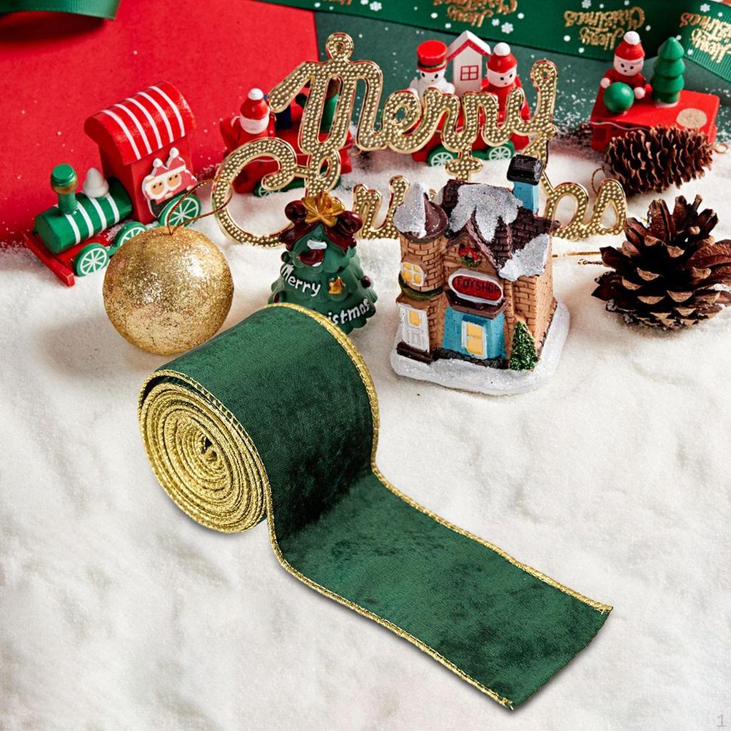 Christmas Ribbon Atmosphere Decor 2.5inch Decorative Wired Edge Holiday Satin Band