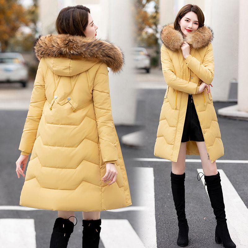 Down Jacket Women's Medium and Long New Slim-fit Fur Collar Warm Duck Down Thickened Jacket Winter