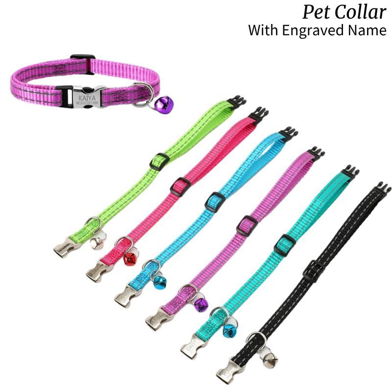 Durable Nylon Cat Collar With Bell Reflective Free Custom Engraving Various Sizes Anti-lost Pet Collar