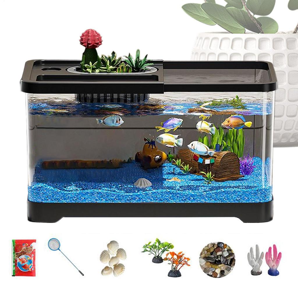 Aquarium Kit Betta Fish Tank For Beginners Desktop Beginner Aquarium with Landscape Decor Accessories For Aquatic Animals