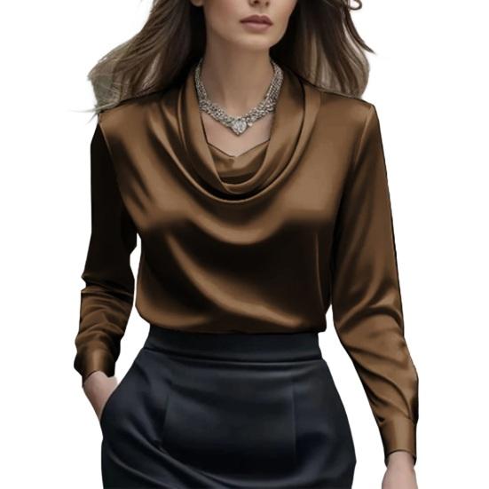 Women Shirt Swing Collar Long Sleeve Design Loose Fit Shirt Solid Color Versatile Office Lady Shirt Workwear
