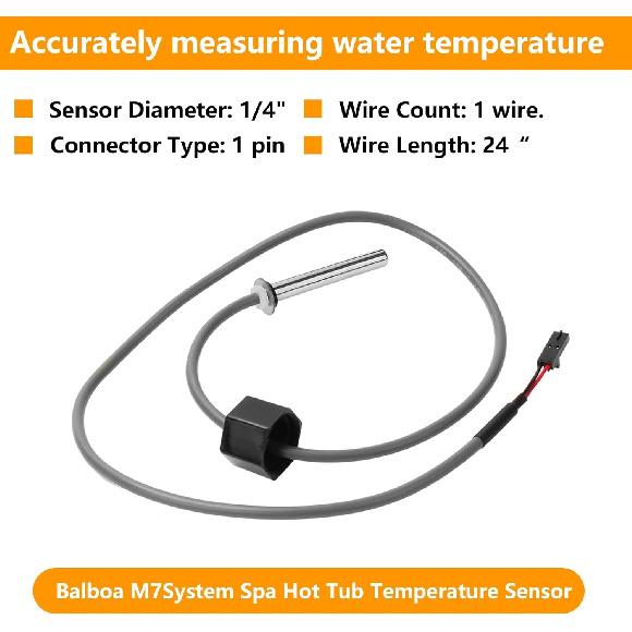 Hot Tub Sensor-Compatible with Balboa Spa Heater M7 System 30344 30042 30382, 24" Temp/Hi-Limit, 1/4" Dia Dual Purpose Sensor Hot Tub Heater (2-Pack)