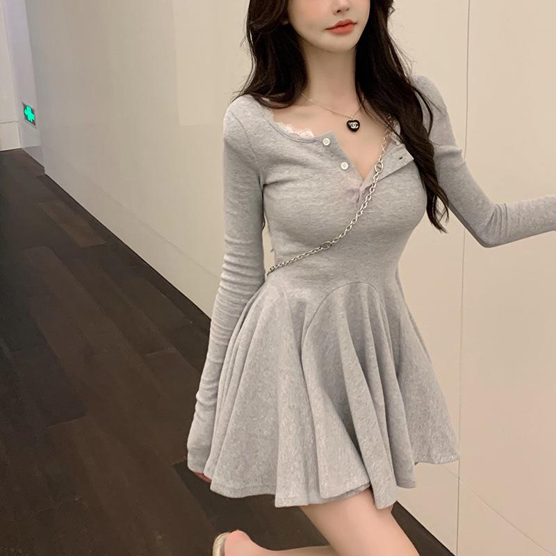 Women's Pure Desire Sexy Black Long-sleeved Dress Autumn French Small Hepburn Dress