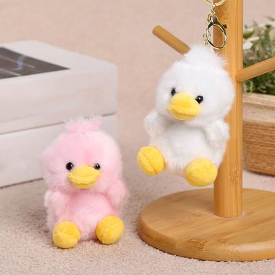 Plush Duck Pendant Keychain with Metal Ring, Soft Fluffy Stuffed Animal Bag Charm, Cute Duck Keychain for Backpack Handbag Purse Accessories