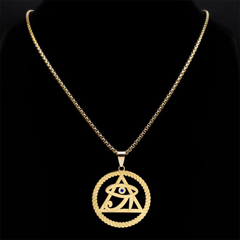 Egypt Pyramid Eye of Horus Necklace for Women Men Stainless Steel Blue Eye Vintage Egyptian Amulet Gift Jewelry colares NS02