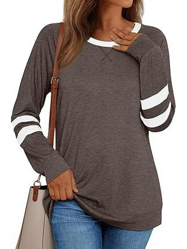 2026 Women's Casual Color Block Long-Sleeve Round Neck Shirt