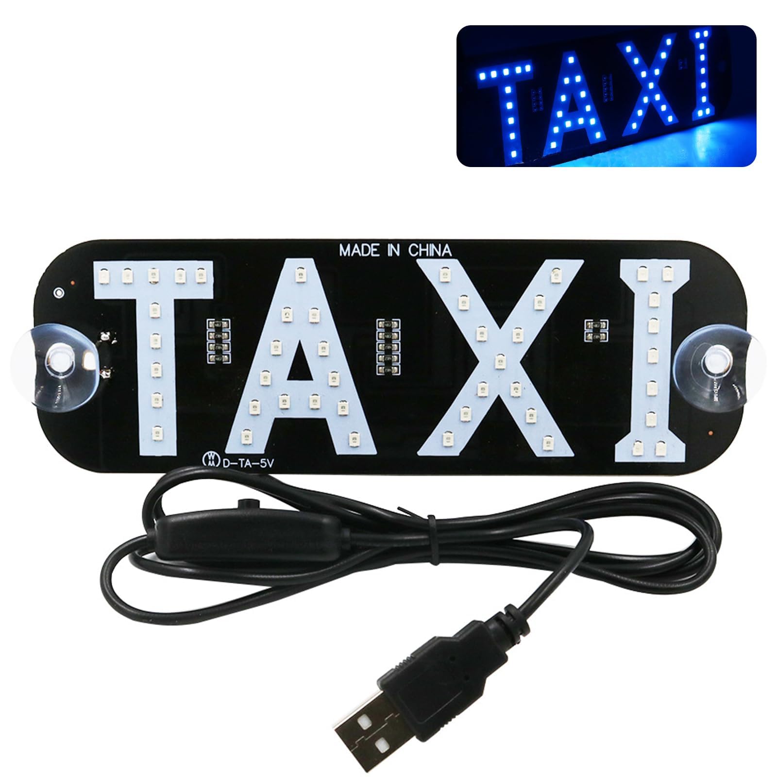 LED Light Sign, Car Taxi with USB Plug, Taxi LED синий