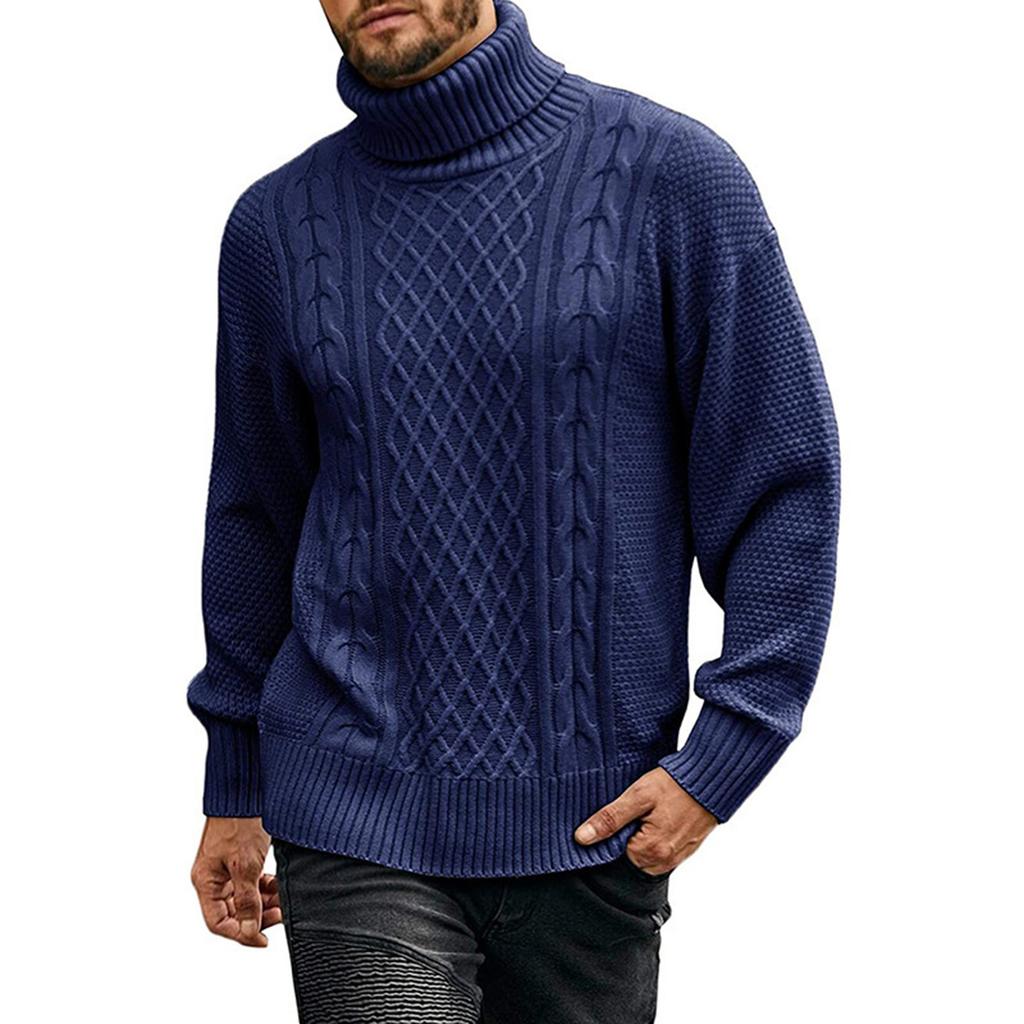 Mens Turtleneck Sweater Pullover Twisted Pattern Casual Loose Fit Thick Winter Long Sleeve Cable Knit Sweaters