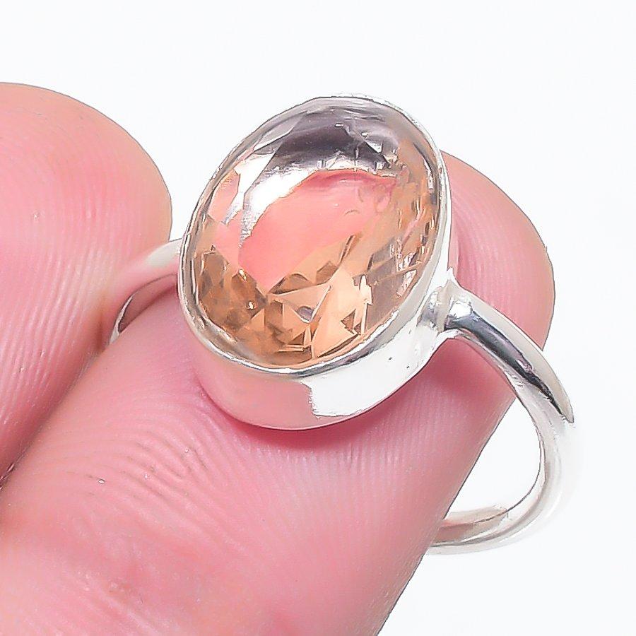 Natural Morganite Gemstone 925 Sterling Silver Jewelry Ring Size 7.5 C4N21