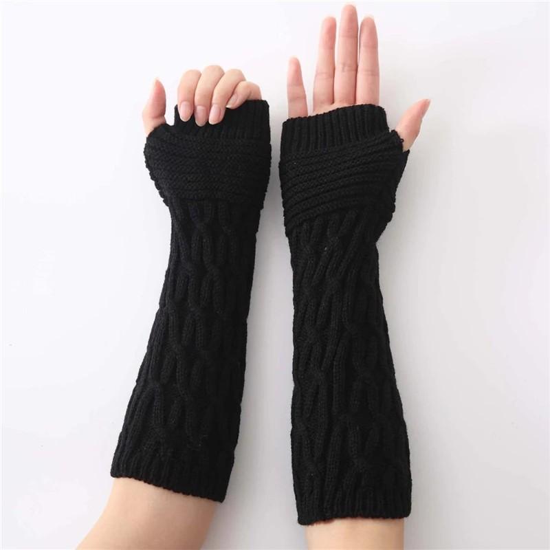 Long Fingerless Gloves Women‘s Mitten Winter Arm Warmer Knitted Sleeve Fine Casual Soft Girls Goth Clothes Punk Gothic Glove