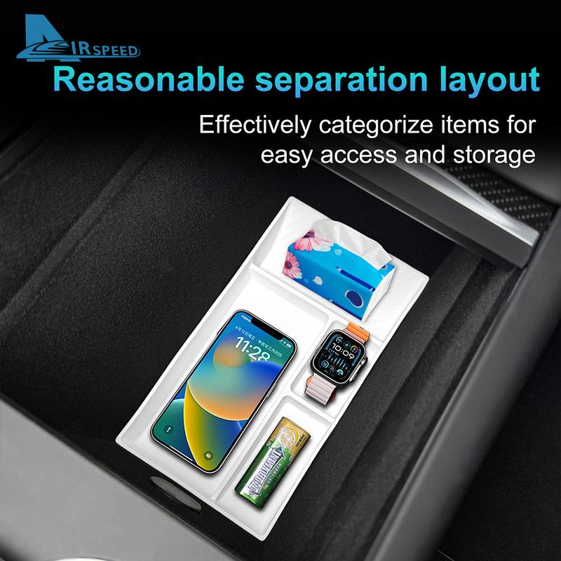 Silicone Car Central Console Storage Box for Tesla Model Y Juniper Launch 2025 2026-UP Tidying Black Tray Organizer Accessories