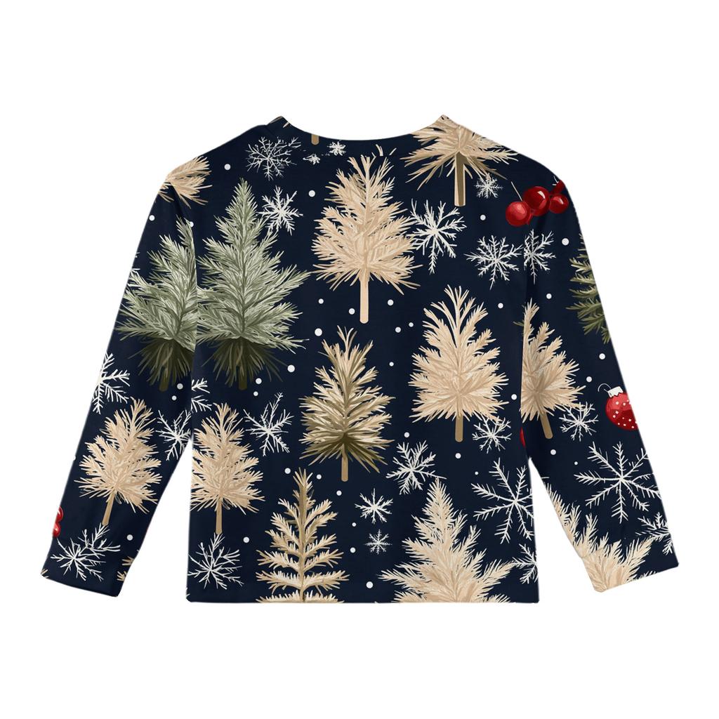 Christmas Day Girls' Long Sleeve Blouse - Round Neck Soft Waist Tunic