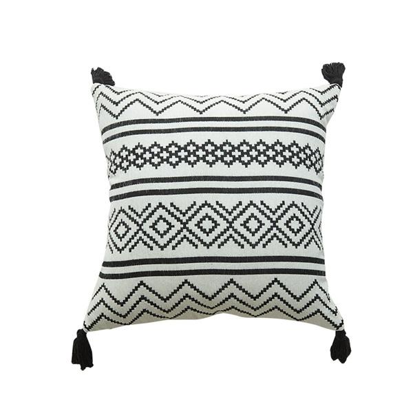 Soft Chenille Tassel Pillowcase Modern Geometric Jacquard Sofa Cushion Bohemian Moroccan White Black Lines Pillow Cover No Pillow Core
