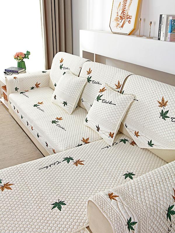 White Pure Cotton Sofa Cushion Case, Pastoral Washed Sofa Cover Towel, Modern Minimalist Cover, Non-Slip, Four Seasons