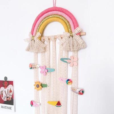 Colorful Tassel Wall Hanging Ornaments Hair Bows Storage Hair Clips Hanger Organizer Strip Unicorn Storage Decor Hanger for Drop