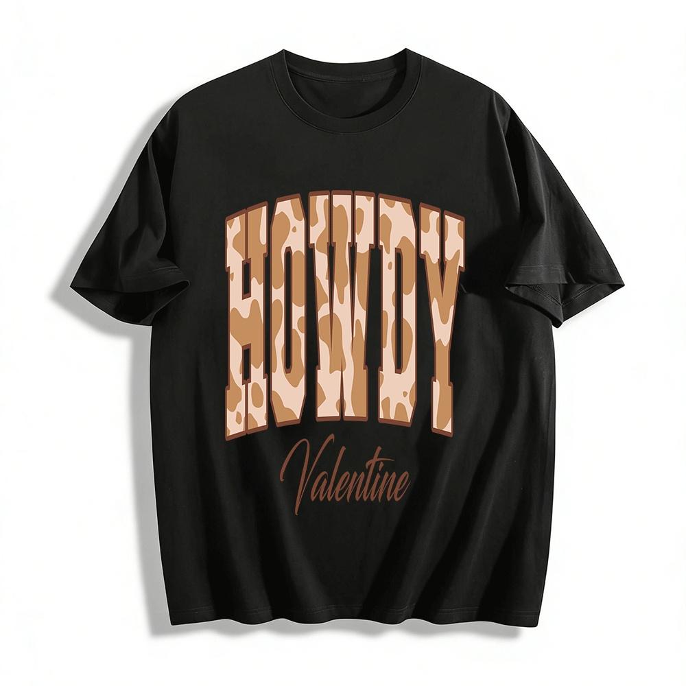 Howdy Valentine Camo Print Western Style Valentine s Day Casual Top Pure cotton T-shirt XXS