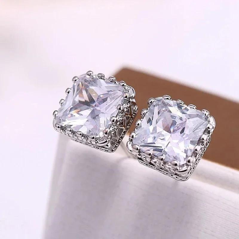 Hyperbole Square Cubic Zirconia Stud Earrings for Women Party Gift Daily Wear Versatile Female Fashion Jewelry Hot Sale