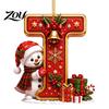 Indoor Holiday Decorations Cute Snowman Letter Christmas Ornament, 2D Flat Personalized A-Z Alphabet Clear Pattern Hanging Decor Acrylic Pendant