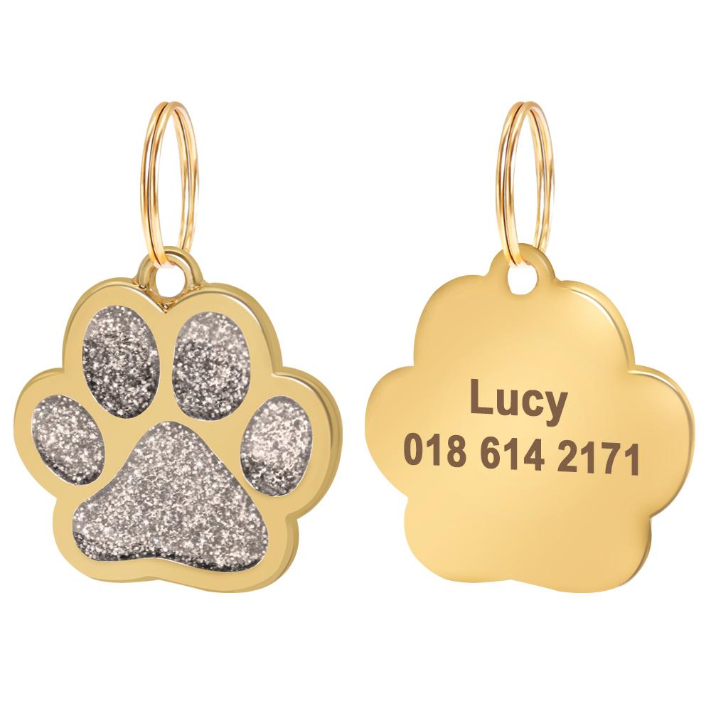 Bling Dog ID Tag Personalized Gorgeous Dog Tags for Small Medium Dog Footprint Custom Pet Name Tag Plate Collar Accessories