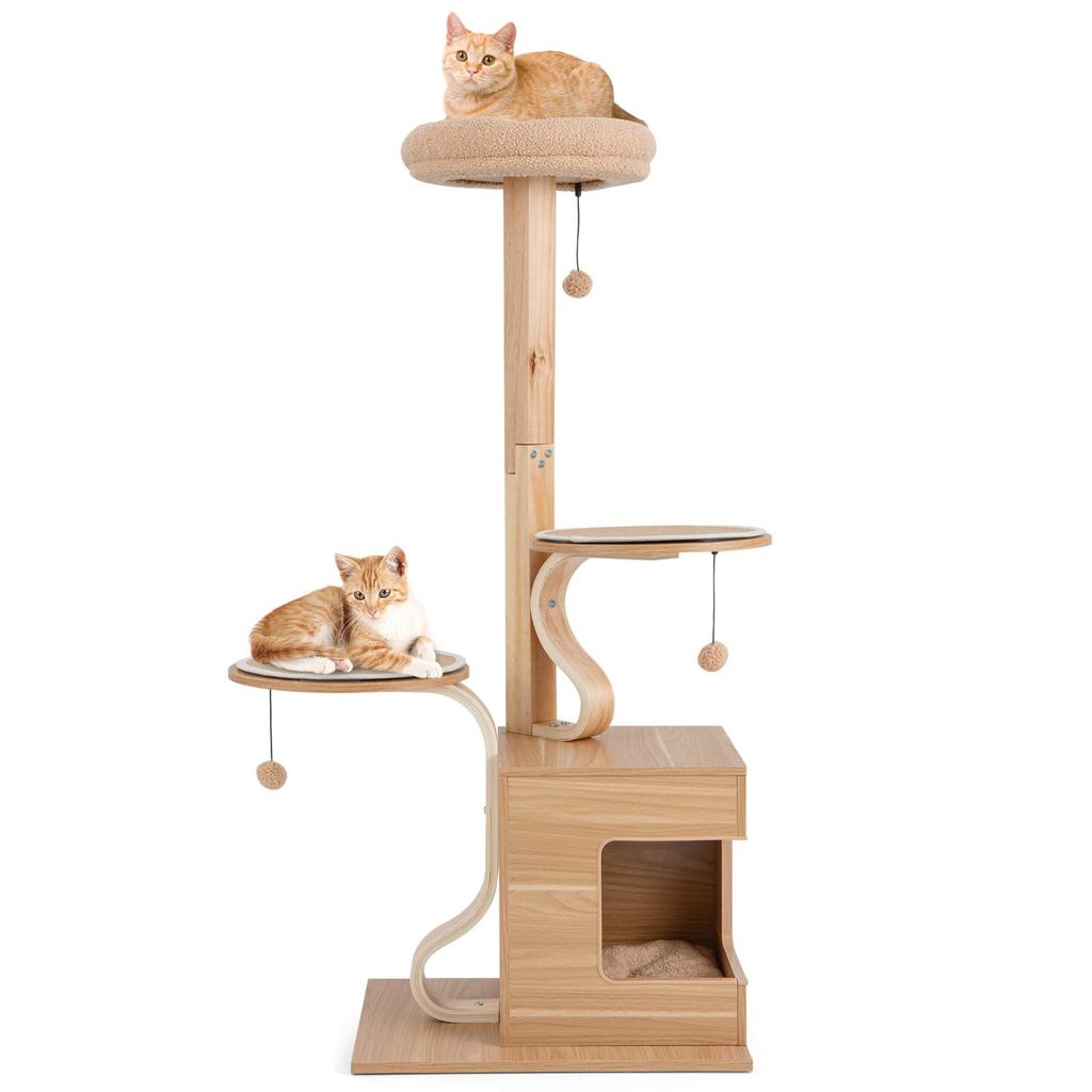 GYMAX Cat 129cm Cat Cat Cat For For Multiple Observation Comes with Bonbon Slim Claw Claw Tree Made of Wood Tower, high, Tower, Room, Tower, Cats,