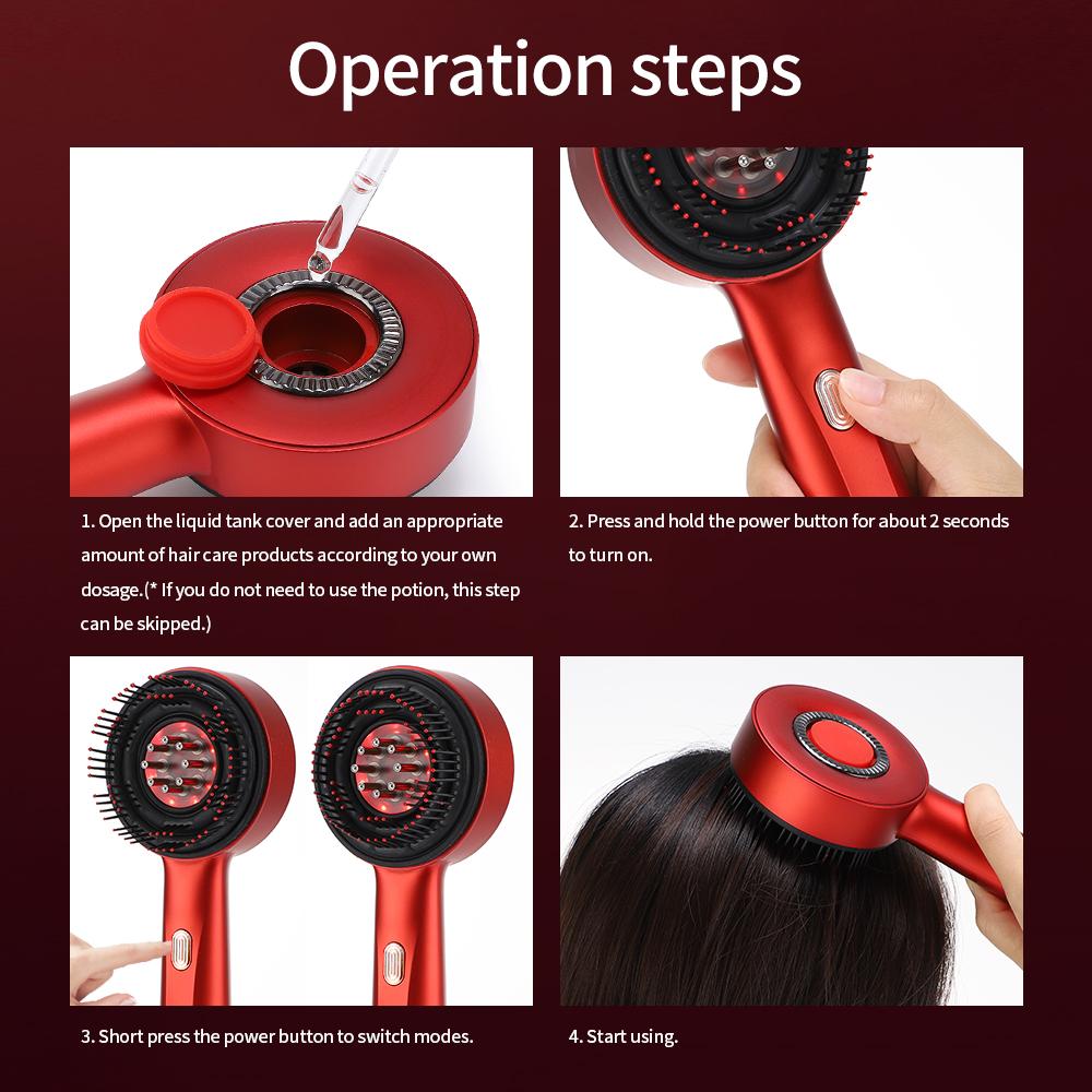 Electric Vibration Massage Comb Red Light Hair Growth Massage Scalp Brush Anti Hair Loss Liquid Oil Applicator Hair Care