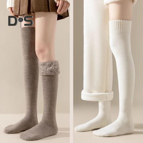 1 Pair Women Winter Socks Tihick Plush Over Knee Socks Anti-slip Solid Color Warm Thickened Stockings Warmth Socks for Various Occasions