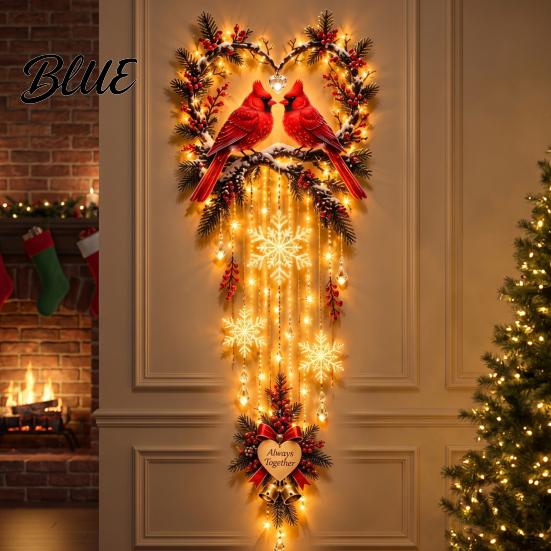 Creative Gift for Valentine Day Lighted Red Bird Love Cascade Wall Decor 2D Acrylic Hanging Ornament with Her Snowflake String Lights Warm