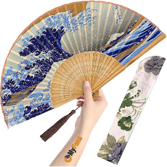 Hand Fan for Women Foldable - Folding Chinese Japanese Vintage Bamboo Silk Fan - Ideal for Hot Flashes, Church, EDM, Festivals, Dancing and Gifts