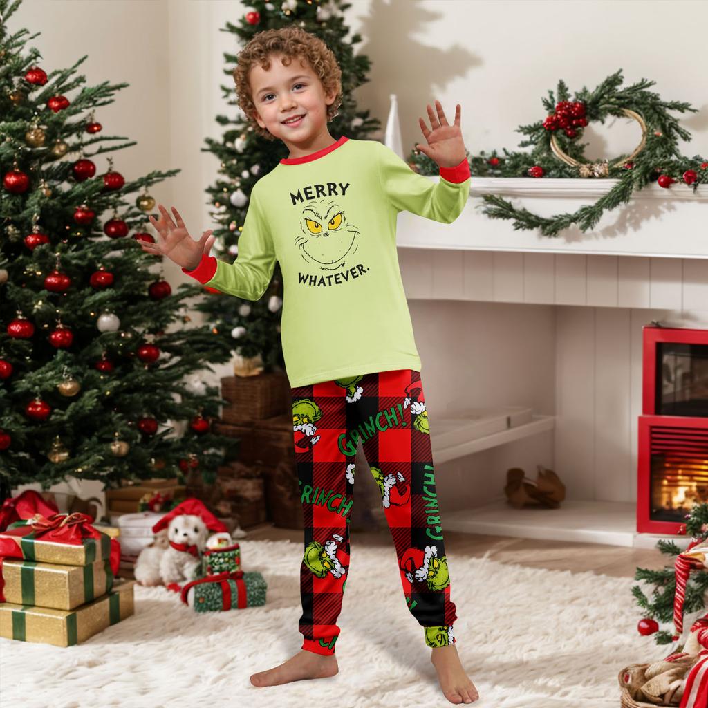 Christmas Print Cute Family Set Pajamas, Home Clothes, Family Set Long Sleeve Top Pants Set