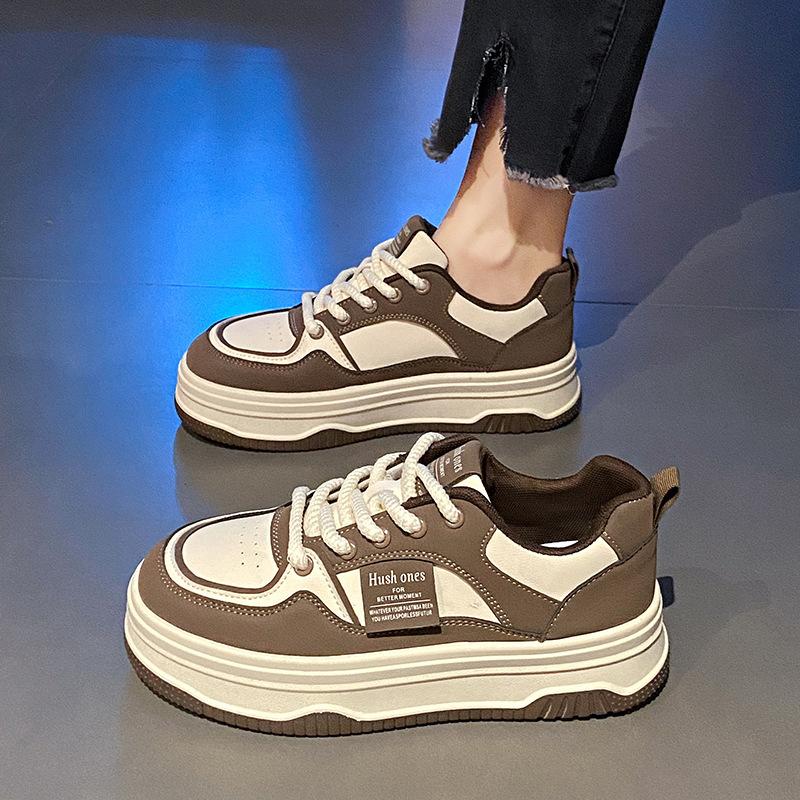 Leather White Shoes Women's Spring New Women's Comfortable Platform Simple Sneakers Casual Versatile Color Matching Women's Shoes