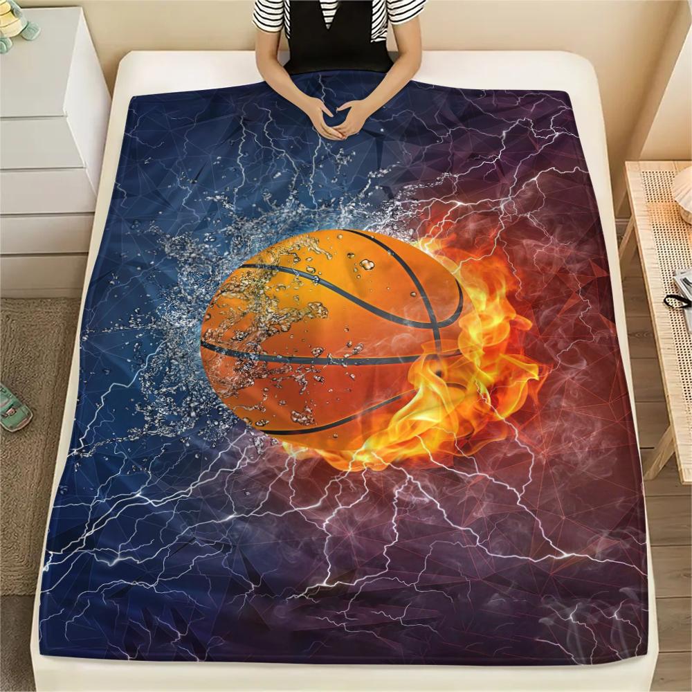 1Pc Basketball Soccer Print Flannel Blanket, High Quality Comfortable for All Seasons, Home Decor, Warmth and Comfort, Perfect for Christmas Gifts
