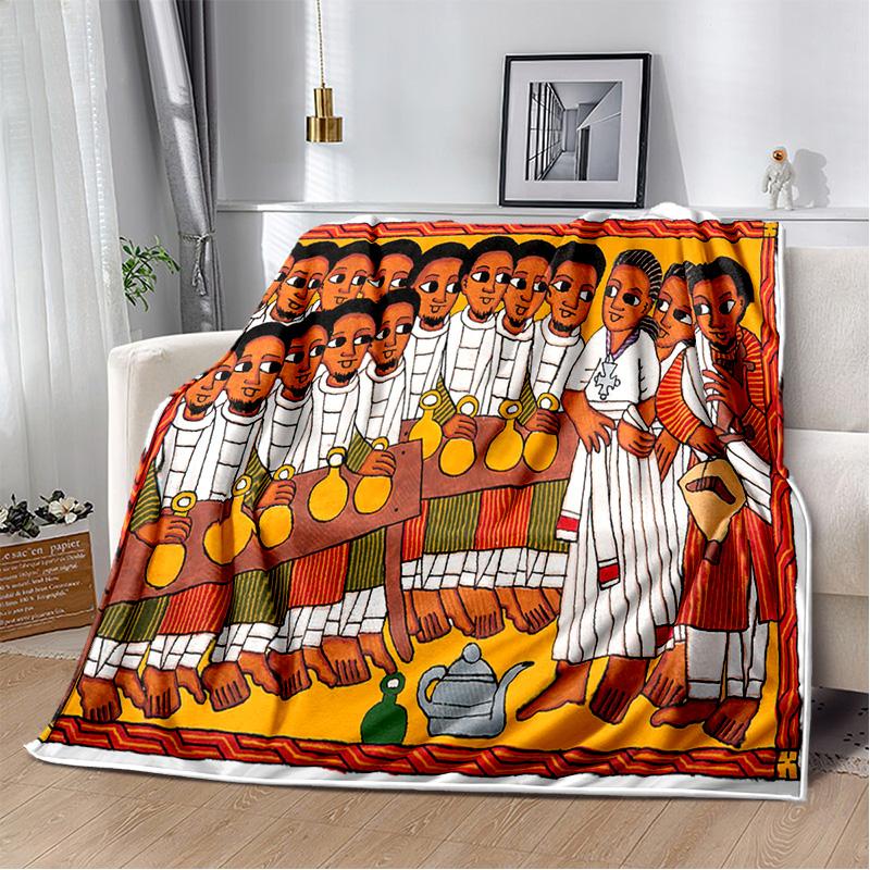 Ethiopian Painting Art Africa Blanket,Soft Throw Blanket for Home Bedroom Bed Sofa Picnic Travel Office Rest Cover Blanket Kids