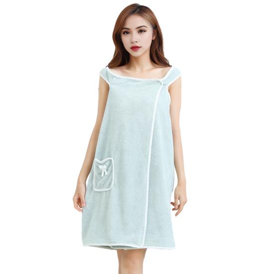 Yousheng Women Bath Wrap Coral Velvet Bath Dress Quick Dry Towel with Bowknot Pocket Absorbent Bath Towel for Home Hotel Dormitory