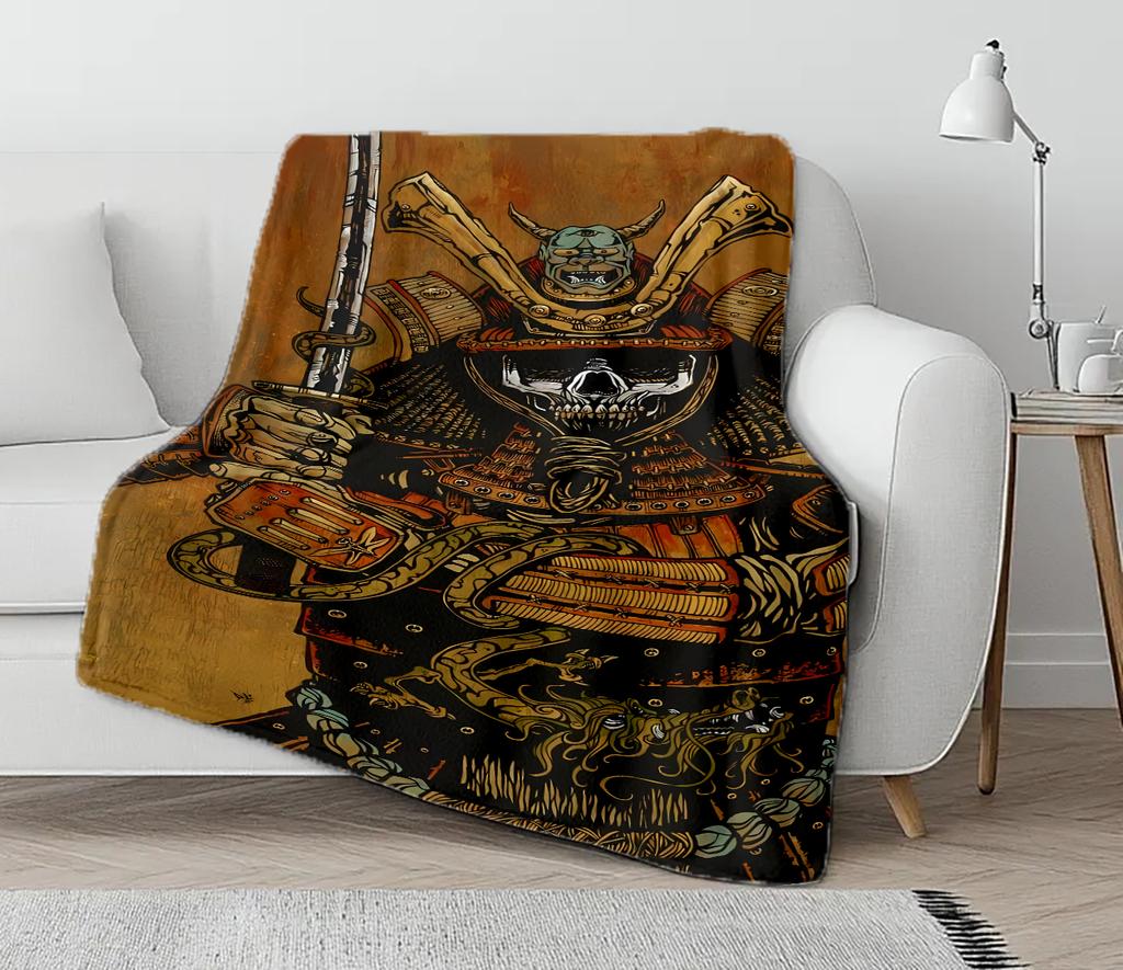 2025NEW Skull Warrior Print soft Blanket Flannel Decoration  for sofas bedrooms airconditioned rooms Gifts for kids and friends