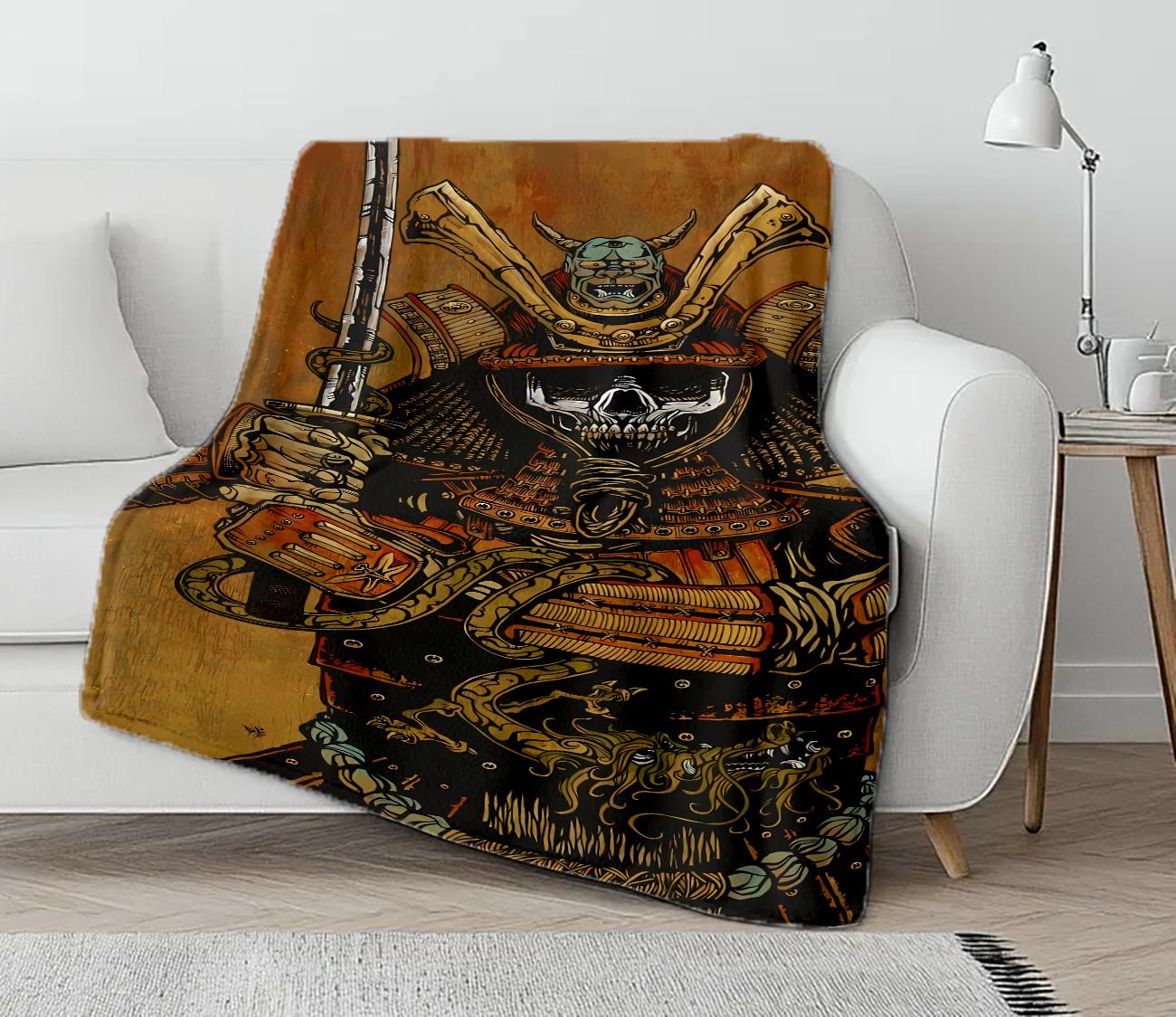 

2025NEW Skull Warrior Print soft Blanket Flannel Decoration for sofas bedrooms air-conditioned rooms Gifts for kids and friends 75x90cm